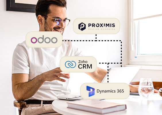 Plusieurs logiciels sont connectés facilement ; Odoo, Proximis, Zoho et Dynamics 365